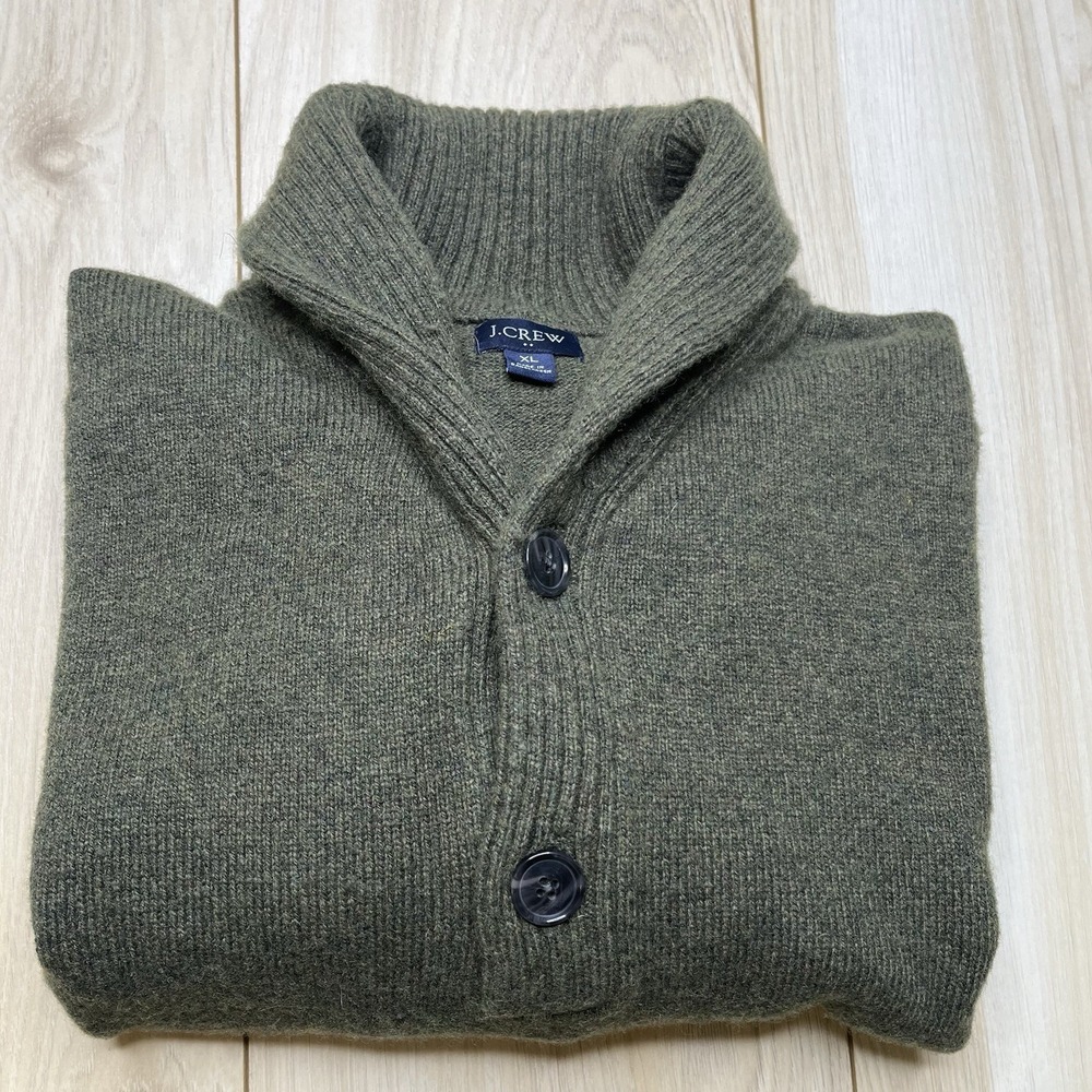 J Crew Sweater Mens XL Green Shawl Neck Wool Blend Knit Pullover - Picture 11 of 11